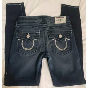 True Religion Size 26 Skinny Leg Stitch Denim Blue 5 Pocket Jeans